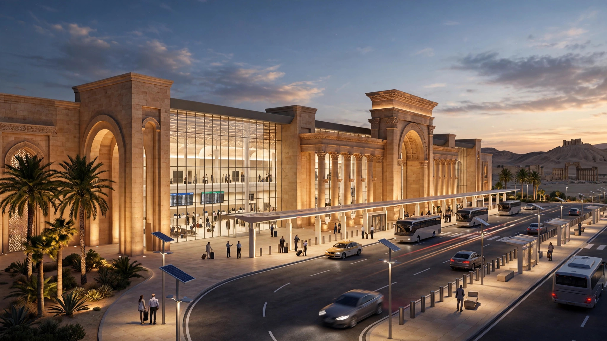 A proposed artistic concept by CIP Magazine for the Palmyra Airport passenger terminal — illustrative image, not an official design